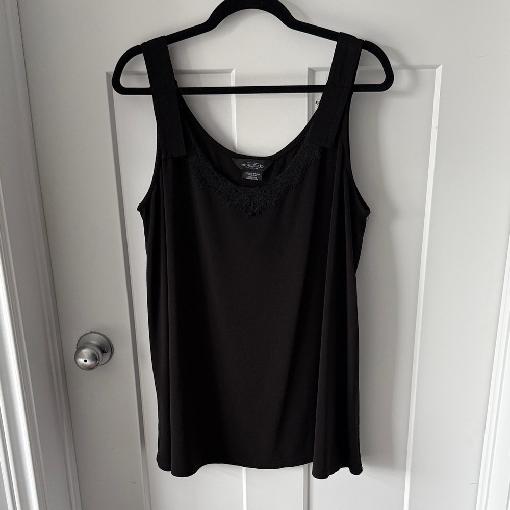 Addition Elle Black Lace-Trim Wide-Strap Tank